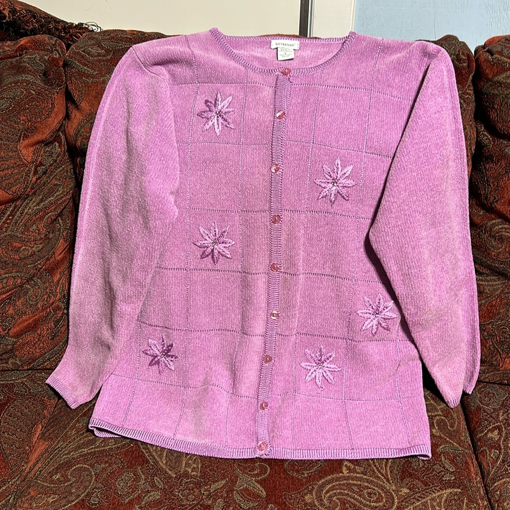 Button down Sweater coat Lavender Large